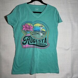 Augusta Georgia Graphic T Shirt Teal V Neck Short Sleeve Women's Large